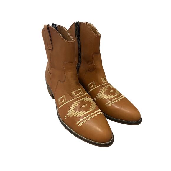 Diego di Lucca Boots Women Leather Cowboy Ankle Brown Embroidered Size 10 - Picture 1 of 7